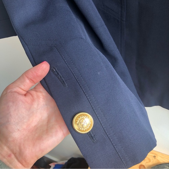 VTG Valentino Miss V Long Blazer 8 42 Navy Gold Button Lined jacket - Picture 5 of 15